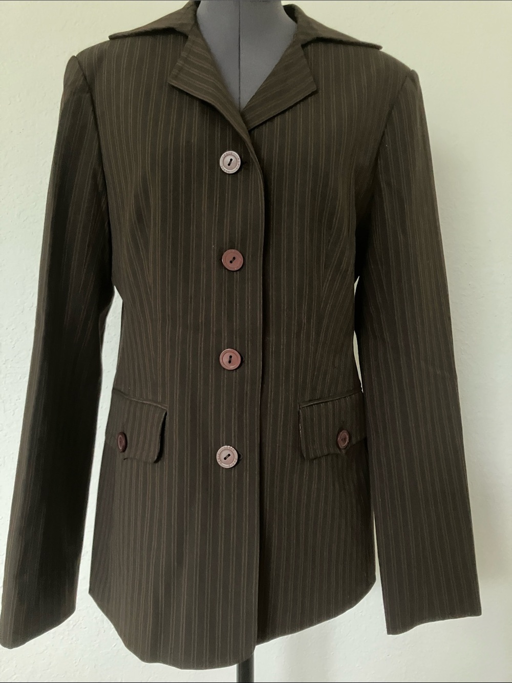 Herve Leger Paris Women’s Brown Pinstripe Tailored Blazer. Sz 4.